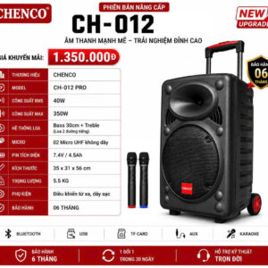 Loa kéo Chenco CH-012, Bass 30, CS 350w, Blutooth 5.0, Kèm 2 tay micro không dây, (New 2026)