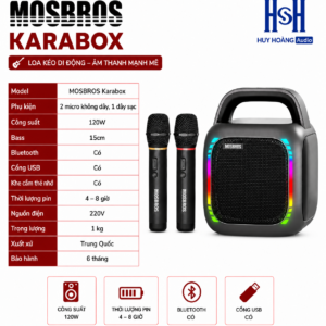 Loa Xách Tay MOSBROS Karabox, Kèm 2 micro pin sạc, Mẫu loa sinh ra để hát Karaoke ( New 2026 )