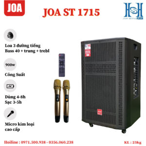 Loa kéo JOA ST-1715, Bass 40, công suất 900w,bluetooth 5.0, kèm 2 tay mic kim loại