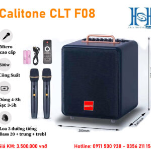 Loa xách tay Calitone CLT-F08 Chính Hãng, Bass 20, Công Suất 500w, Kèm 2 tay mic pin sạc (New 2024)