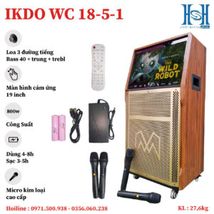 Loa kéo IKDO WC 18-5-1,Màn hình cảm ứng 19 inch, Bass 40, công suất 800w,bluetooth 5.0, kèm 2 tay mic kim loại (New 2024)