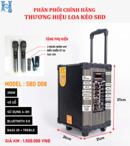 Loa kéo SBD-D08 Chính Hãng, Bass 20cm, Công Suất 300w (New 2025 )