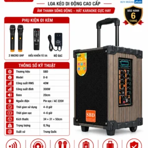 Loa kéo SBD D-8 Chính Hãng, Bass 20cm, Công Suất 300w
