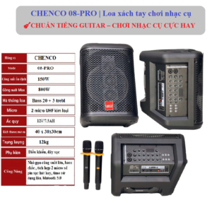Loa xách tay CHENCO 08-PRO Bass 20 +3trebl, Cs 800w, Kèm 2 micro kim loại cao cấp, Hát hay