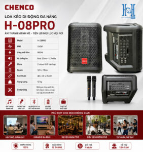 Loa xách tay CHENCO H-08PRO Bass 20 +3trebl, Cs 800w, Kèm 2 micro kim loại cao cấp, Hát hay( New 2026 )