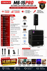 Loa CHENCO M6-15PRO Bass 40cm, RMS 250W, DSP, 2 Micro UHF