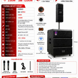 Loa CHENCO M6-15PRO Bass 40cm, RMS 250W, DSP, 2 Micro UHF