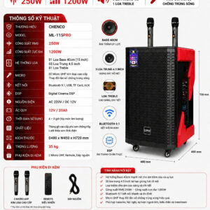 Loa CHENCO ML-115PRO Bass 40cm, RMS 250W, DSP, 2 Micro UHF